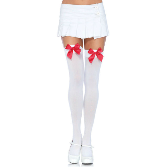 LEG AVENUE - MEDIAS NYLON BLANCO Y LAZO ROJO - Kanerotika SL