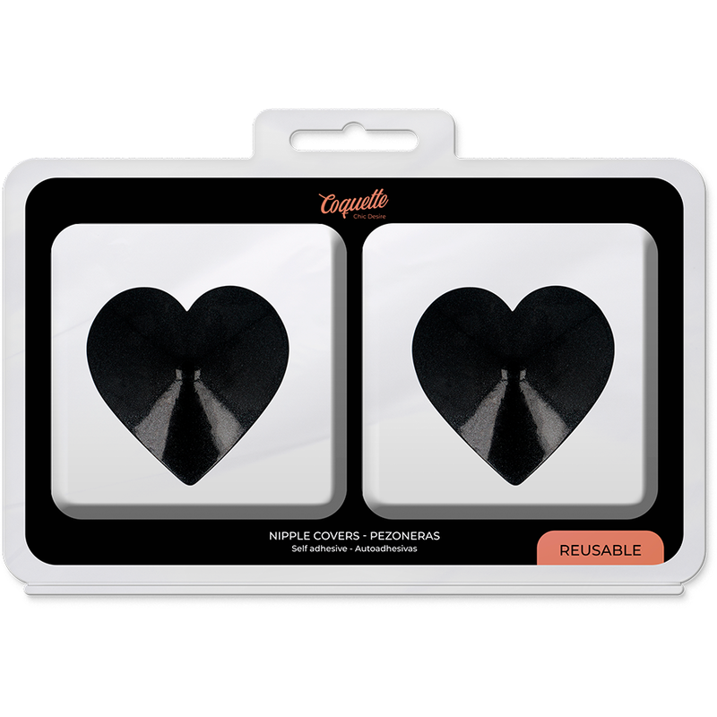 COQUETTE CHIC DESIRE - CUBRE PEZONES METAL CORAZONES NEGROS - Kanerotika SL