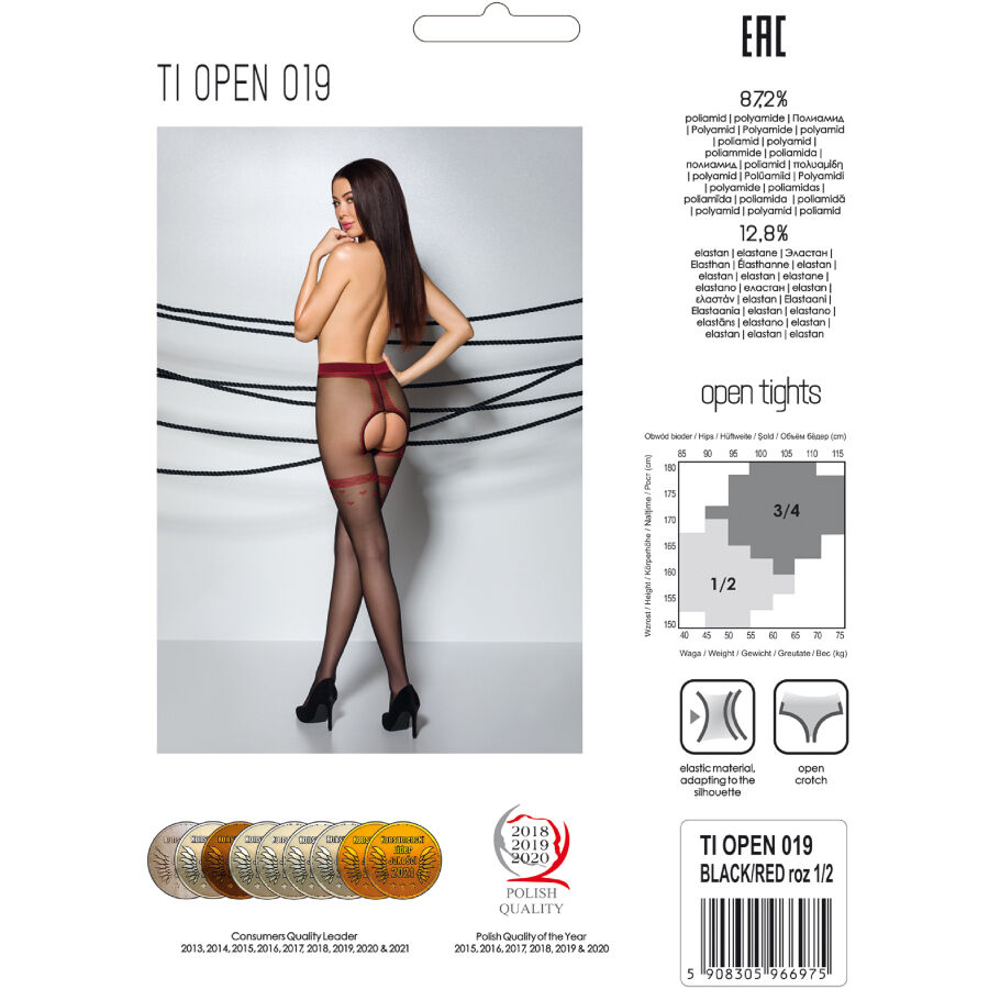 PASSION - TIOPEN 019 MEDIAS NEGRO/ROJO 1/2 20 DEN - Kanerotika SL