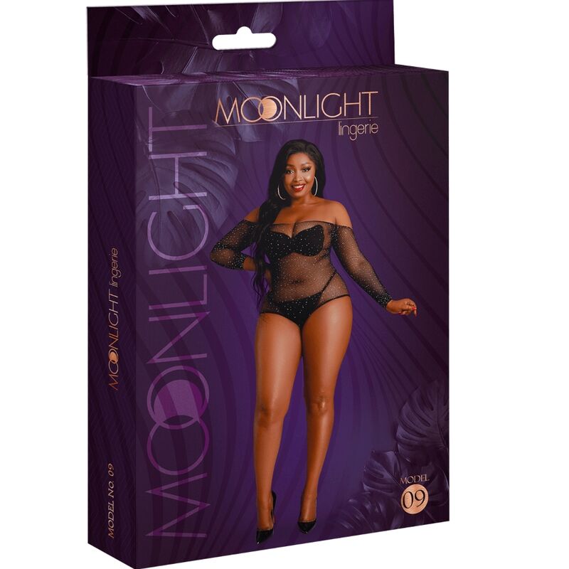 MOONLIGHT - MODELO 9 BODY MANGA LARGA NEGRO BRILLANTE TALLA UNICA / PLUS SIZE - Kanerotika SL