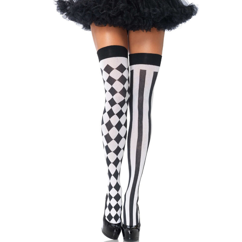 LEG AVENUE - CALCETINES ALTOS ARLEQUIN NEGRO/BLANCO - Kanerotika SL