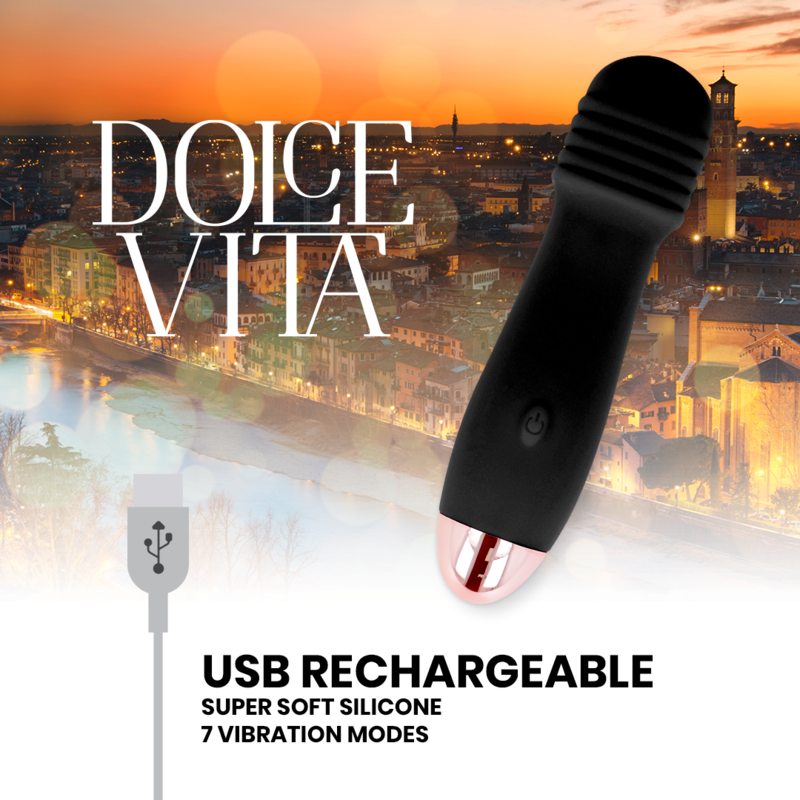 DOLCE VITA - VIBRADOR RECARGABLE TRES NEGRO 7 VELOCIDADES - Kanerotika SL