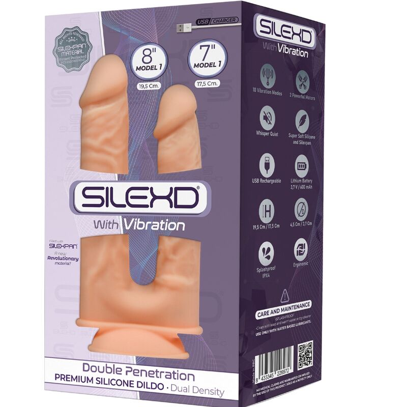 SILEXD - MODELO 1 PENE REALISTICO DOBLE PENETRACION VIBRADOR SILICONA PREMIUM SILEXPAN 17.5 / 19.5 CM - Kanerotika SL