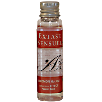 EXTASE SENSUAL - ACEITE MASAJE EFECTO CALOR CON FEROMONAS FRUTA DE LA PASION VIAJE 35 ML - Kanerotika SL