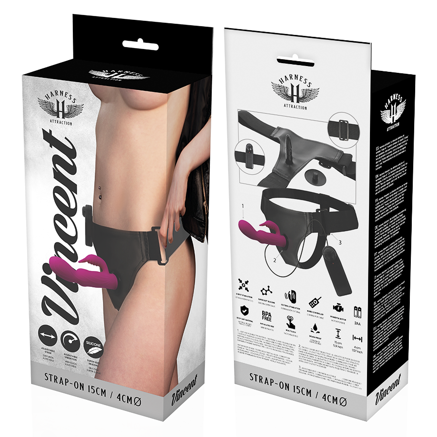 HARNESS ATTRACTION - ARNÉS  VIBRADOR RABBIT VINCENT 15 CM -O- 4 CM - Kanerotika SL