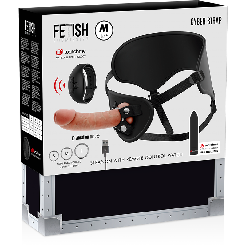 FETISH SUBMISSIVE CYBER STRAP - ARNÉS CON DILDO Y BALA CONTROL REMOTO TECNOLOGÍA WATCHME M - Kanerotika SL
