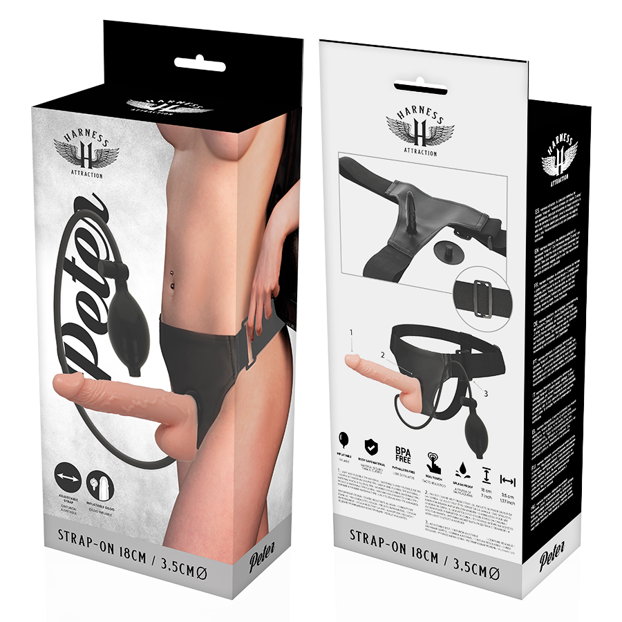HARNESS ATTRACTION - ARNÉS  PETER CON PENE HINCHABLE 18 CM -O- 3.5 CM - Kanerotika SL
