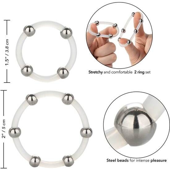 CALEXOTICS - KIT DE 2 UDS ANILLO DE SILICONA CON CUENTAS DE ACERO - Kanerotika SL