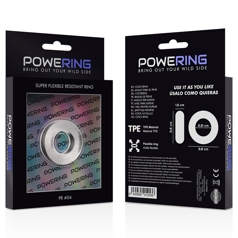 POWERING - SUPER FLEXIBLE Y RESISTENTE ANILLO PENE  3.8CM PR04 CLEAR - Kanerotika SL