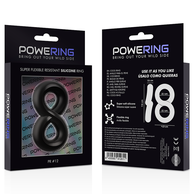 POWERING - SUPER FLEXIBLE Y RESISTENTE ANILLO PENE Y TESTÍCULOS  PR12  NEGRO - Kanerotika SL
