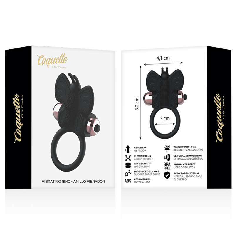 COQUETTE CHIC DESIRE - COCK RING BUTTERFLY ANILLO VIBRADOR NEGRO / GOLD - Kanerotika SL