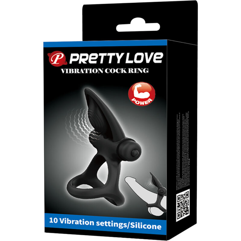 PRETTY LOVE - ANILLO VIBRADOR 10 VIBRACIONES SILICONA NEGRO - Kanerotika SL