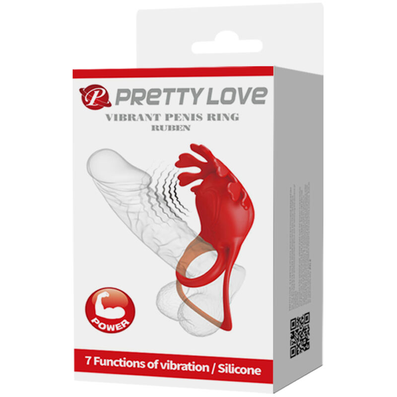 PRETTY LOVE - RUBEN ANILLO VIBRADOR 7 VIBRACIONES SILICONA ROJO - Kanerotika SL