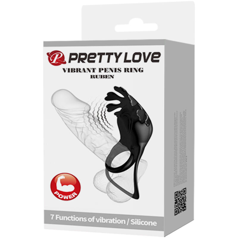 PRETTY LOVE - RUBEN ANILLO VIBRADOR 7 VIBRACIONES SILICONA NEGRO - Kanerotika SL