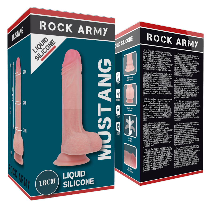 ROCKARMY - MUSTANG DILDO REALÍSTICO LIQUID SILICONE 18 CM -O- 4.14 CM - Kanerotika SL