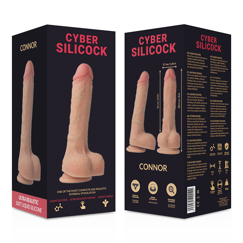 CYBER SILICOCK - CONNOR REALÍSTICO SILICONA LÍQUIDA 20.5 CM -O- 3.7 CM - Kanerotika SL
