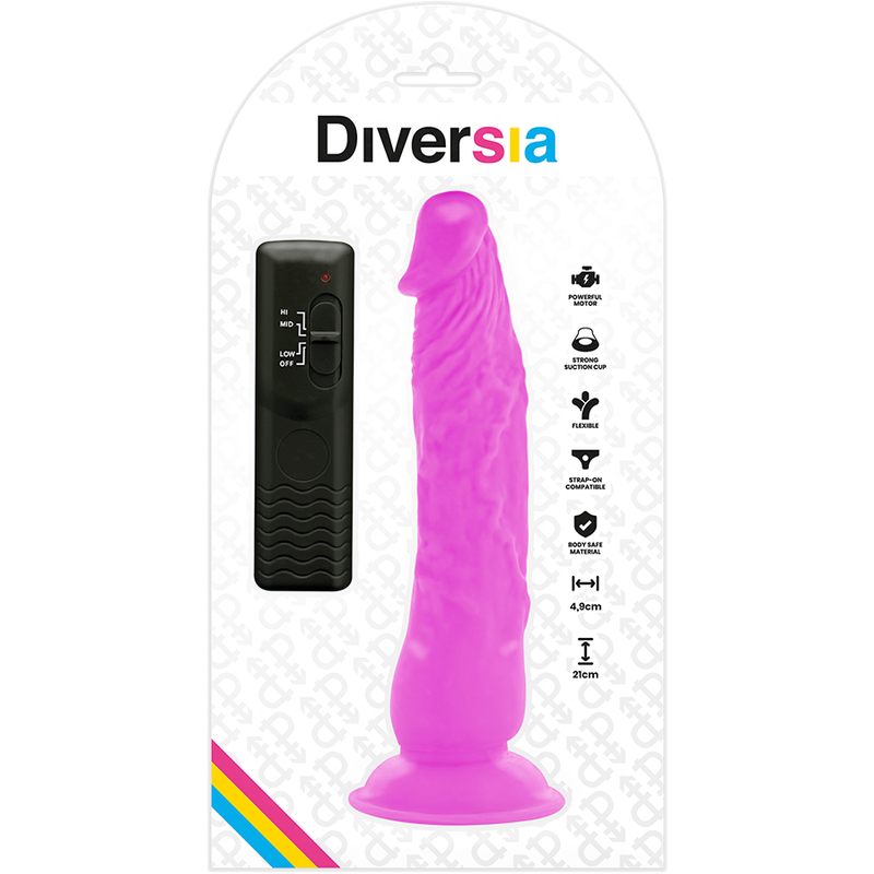 DIVERSIA - DILDO REALÍSTICO FLEXIBLE CON VIBRACIÓN LILA 21 CM -O- 4.9 CM - Kanerotika SL