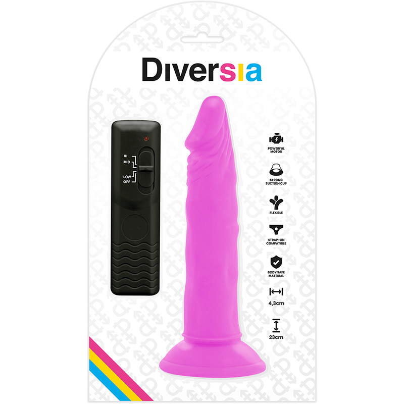 DIVERSIA - DILDO REALÍSTICO FLEXIBLE CON VIBRACIÓN LILA 23 CM -O- 4.3 CM - Kanerotika SL