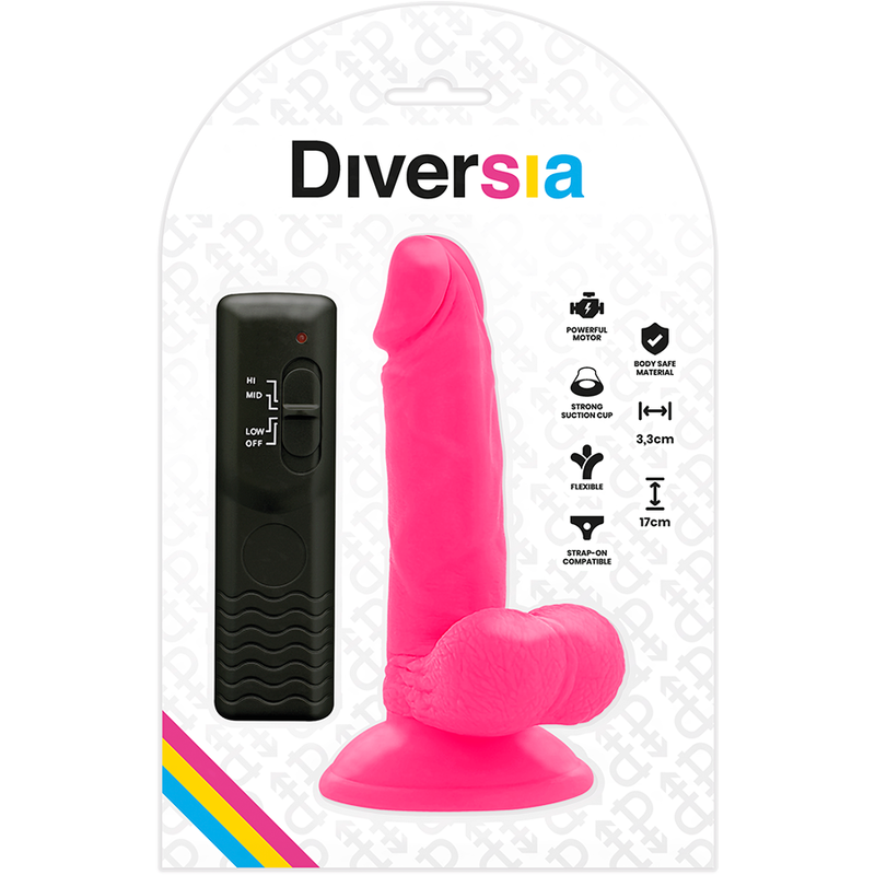 DIVERSIA - DILDO REALÍSTICO FLEXIBLE CON VIBRACIÓN ROSA 17 CM -O- 3.3 CM - Kanerotika SL