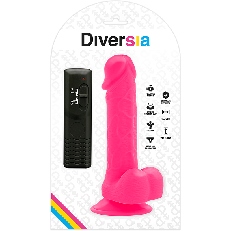 DIVERSIA - DILDO REALÍSTICO FLEXIBLE CON VIBRACIÓN ROSA 20.5 CM -O- 4.2 CM - Kanerotika SL