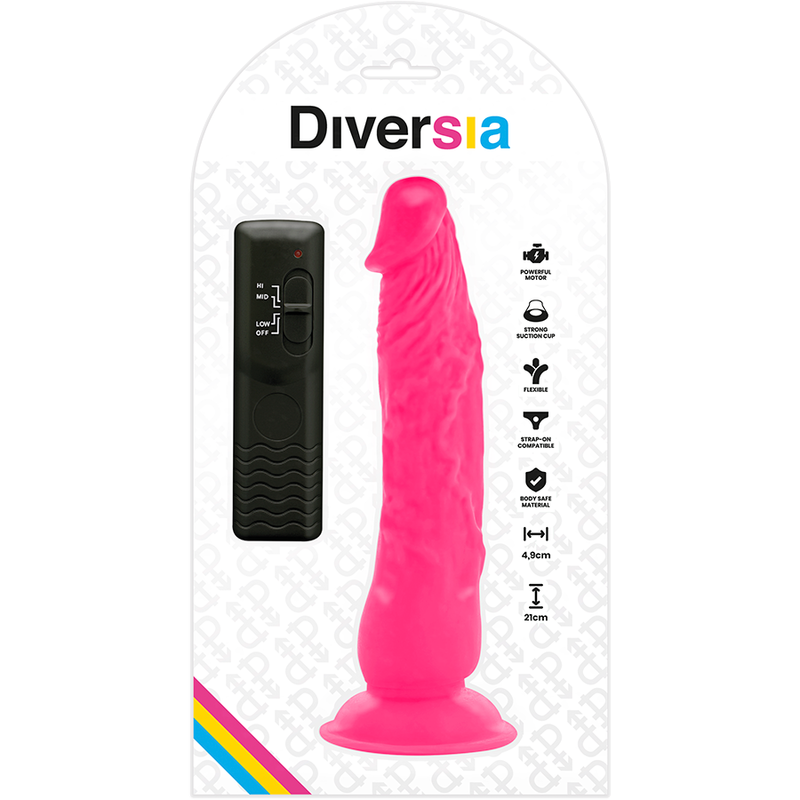 DIVERSIA - DILDO REALÍSTICO FLEXIBLE CON VIBRACIÓN ROSA 21 CM -O- 4.9 CM - Kanerotika SL
