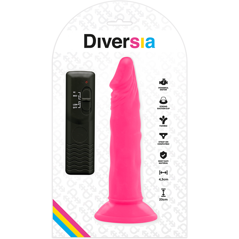 DIVERSIA - DILDO REALÍSTICO FLEXIBLE CON VIBRACIÓN ROSA 23 CM -O- 4.3 CM - Kanerotika SL