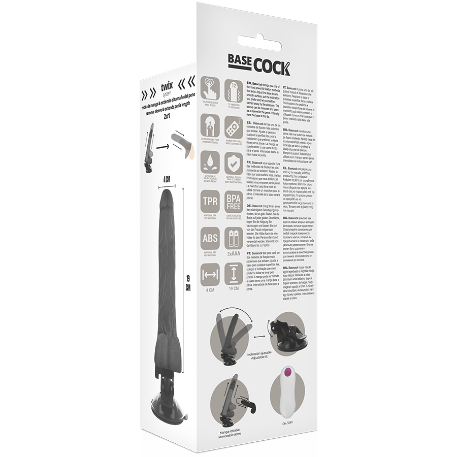 BASECOCK - VIBRADOR REALÍSTICO CONTROL REMOTO NEGRO 19 CM -O- 4 CM - Kanerotika SL