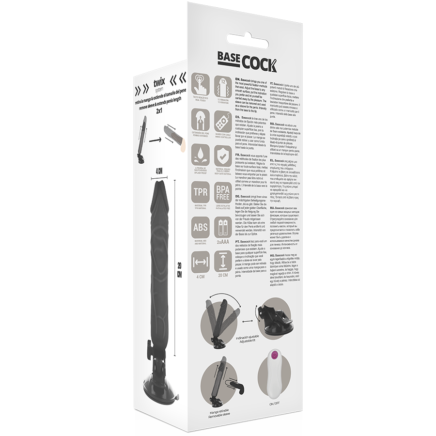 BASECOCK - VIBRADOR REALÍSTICO CONTROL REMOTO NEGRO 20 CM -O- 4 CM - Kanerotika SL