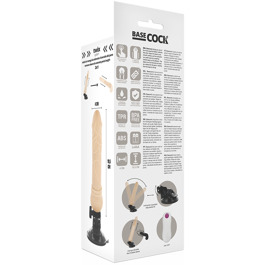 BASECOCK - VIBRADOR REALÍSTICO CONTROL REMOTO NATURAL 19.5 CM -O- 4 CM - Kanerotika SL
