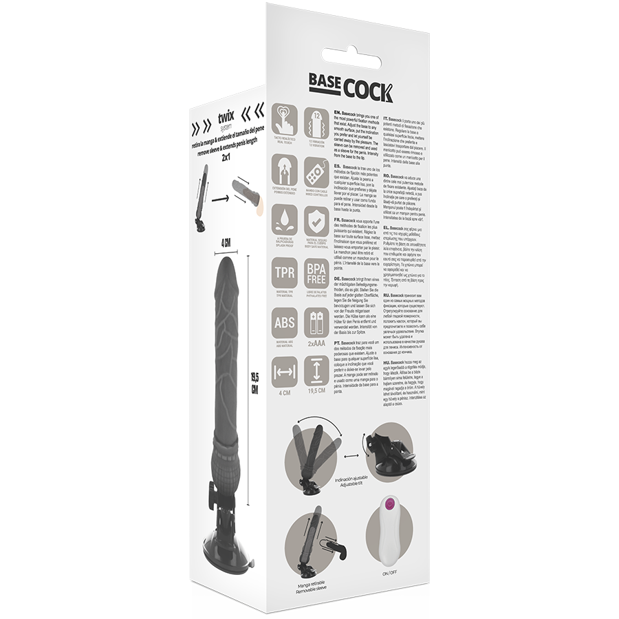 BASECOCK - VIBRADOR REALÍSTICO CONTROL REMOTO NEGRO 19.5 CM -O- 4 CM - Kanerotika SL