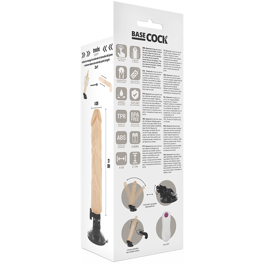 BASECOCK - VIBRADOR REALÍSTICO CONTROL REMOTO NATURAL 21 CM -O- 4 CM - Kanerotika SL