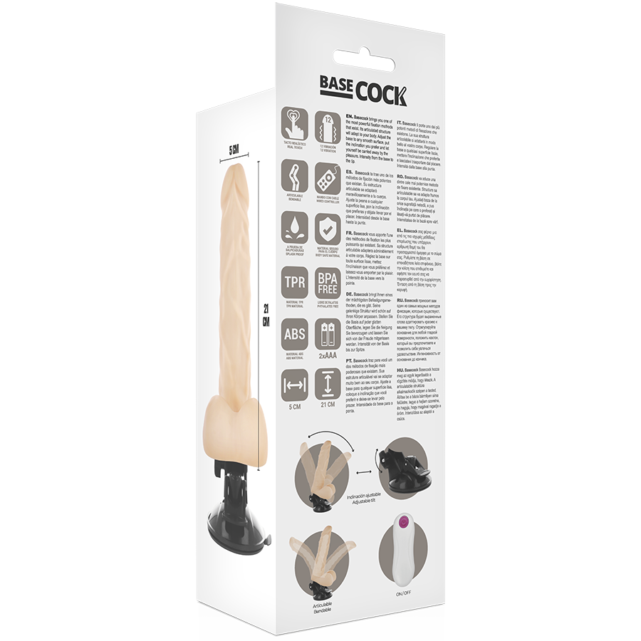 BASECOCK - VIBRADOR REALÍSTICO ARTICULABLE CONTROL REMOTO NATURAL 21 CM -O- 5 CM - Kanerotika SL