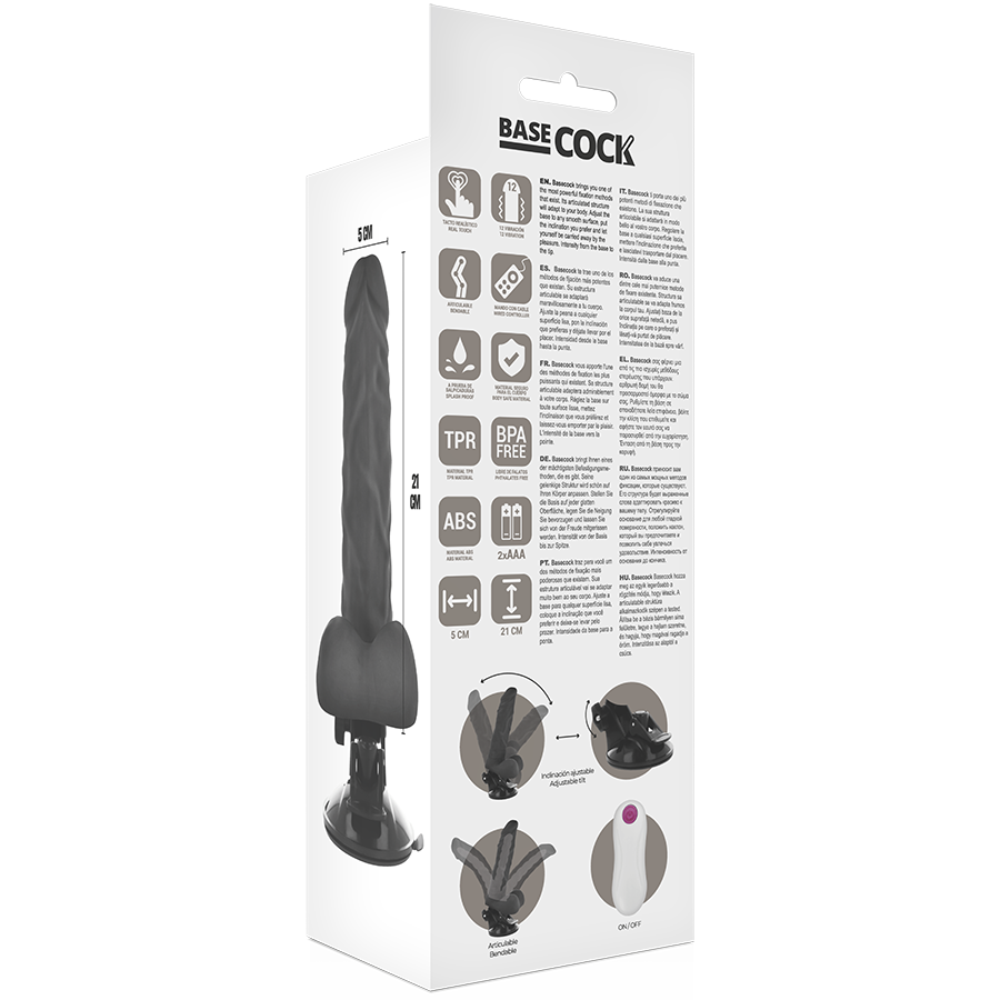 BASECOCK - VIBRADOR REALÍSTICO ARTICULABLE CONTROL REMOTO NEGRO 21 CM -O- 5 CM - Kanerotika SL