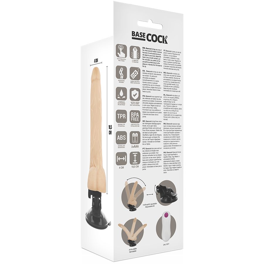 BASECOCK - VIBRADOR REALÍSTICO ARTICULABLE CONTROL REMOTO NATURAL 18.5 CM -O- 4 CM - Kanerotika SL