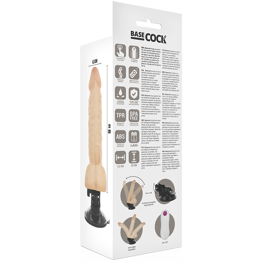 BASECOCK - VIBRADOR REALÍSTICO ARTICULABLE CONTROL REMOTO NATURAL 20 CM -O- 4.5 CM - Kanerotika SL
