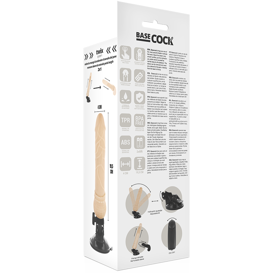 BASECOCK - VIBRADOR REALÍSTICO CONTROL REMOTO NATURAL 19.5 CM -O- 4 CM - Kanerotika SL