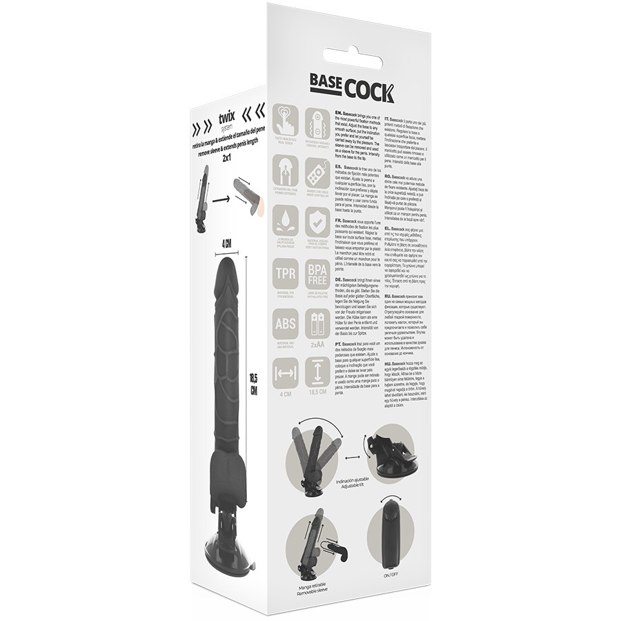 BASECOCK - VIBRADOR REALÍSTICO CONTROL REMOTO NEGRO 18.5 CM -O- 4CM - Kanerotika SL