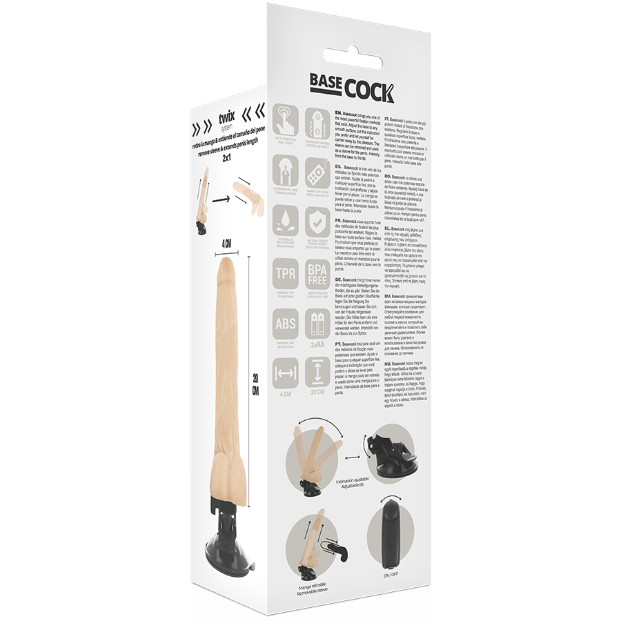 BASECOCK - VIBRADOR REALÍSTICO CONTROL REMOTO NATURAL CON TESTÍCULOS 20 CM -O- 4 CM - Kanerotika SL