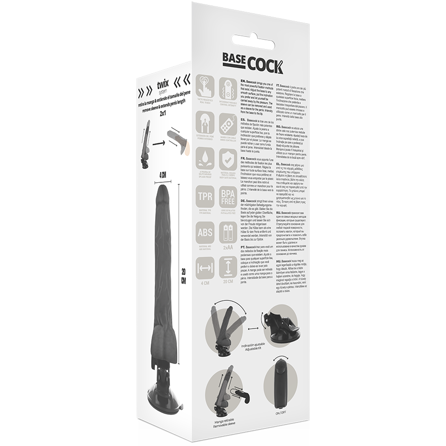 BASECOCK - VIBRADOR REALÍSTICO CONTROL REMOTO NEGRO CON TESTÍCULOS 20 CM -O- 4 CM - Kanerotika SL