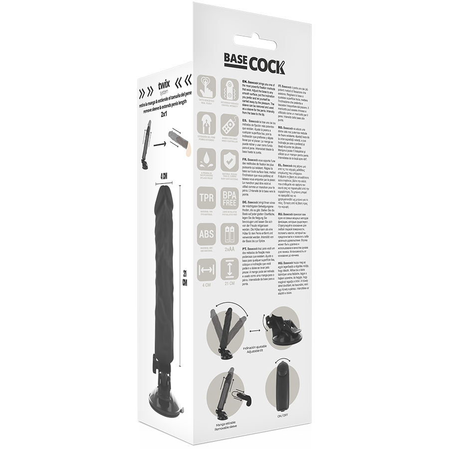 BASECOCK - VIBRADOR REALÍSTICO CONTROL REMOTO NEGRO 21 CM -O- 4 CM - Kanerotika SL