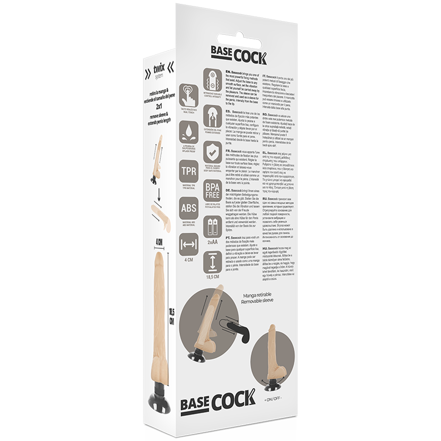 BASECOCK - VIBRADOR REALÍSTICO 2-1 NATURAL 18.5 CM -O- 4 CM - Kanerotika SL