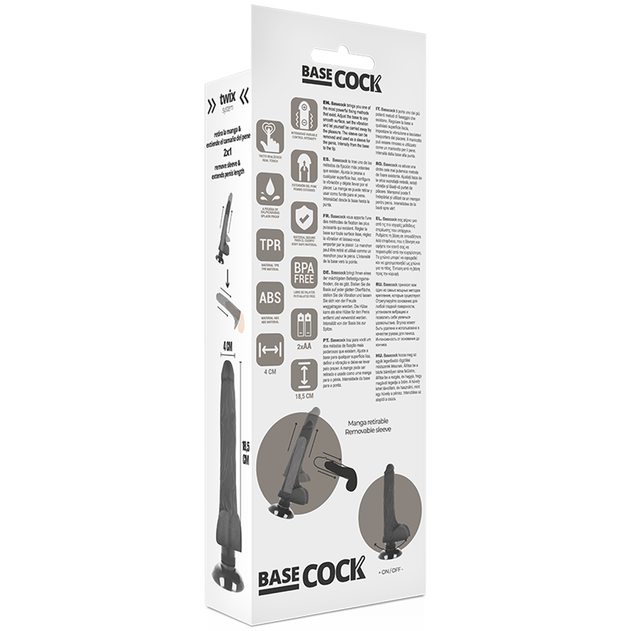 BASECOCK - VIBRADOR REALÍSTICO 2-1 NEGRO 18.5 CM -O- 4 CM - Kanerotika SL