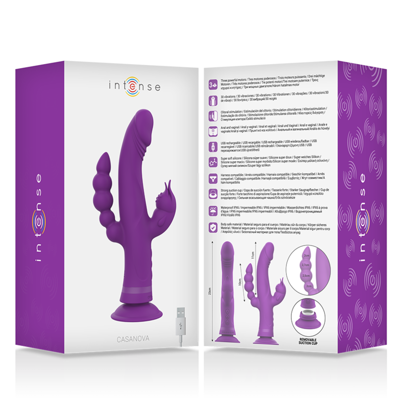 INTENSE - CASANOVA VIBRADOR RABBIT SILICONA TRIPLE MOTOR MORADO - Kanerotika SL