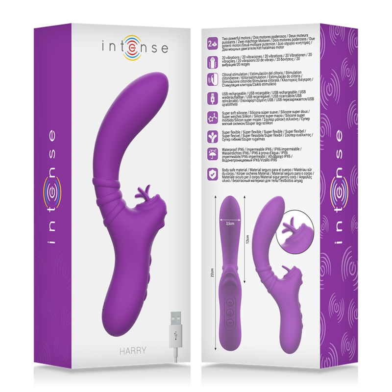 INTENSE - HARRY VIBRADOR FLEXIBLE CON LENGUA MORADO - Kanerotika SL