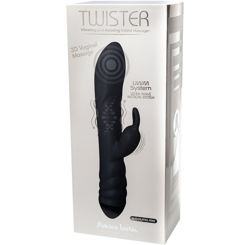 ADRIEN LASTIC - TWISTER MASAJEADOR VIBRADOR Y ROTADOR RABBIT NEGRO - Kanerotika SL