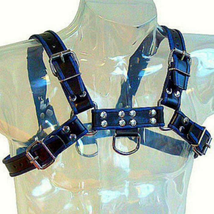 LEATHER BODY - ARNÉS CUERO AZUL Y NEGRO CHEST BULLDOG - Kanerotika SL