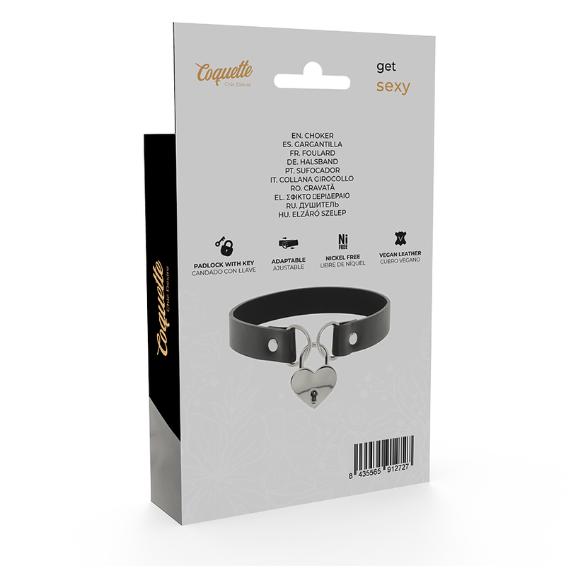 COQUETTE CHIC DESIRE - COLLAR CUERO VEGANO ACCESORIO CORAZÓN CON LLAVE - Kanerotika SL