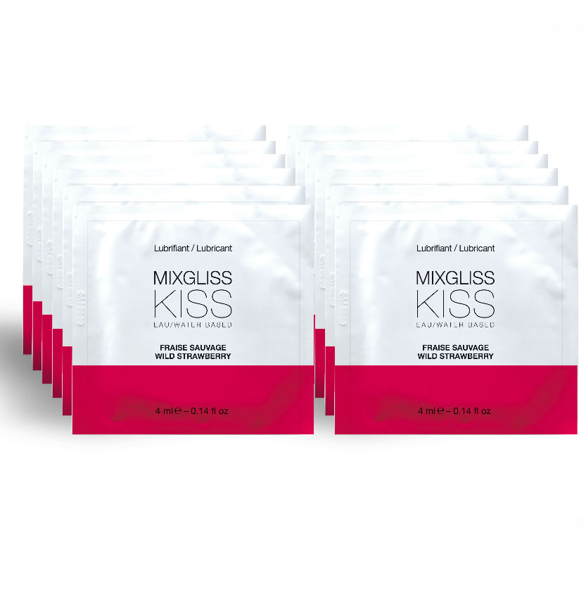 MIXGLISS - LUBRICANTE BASE AGUA SABOR A FRESA 12 MONODOSIS 4 ML - Kanerotika SL