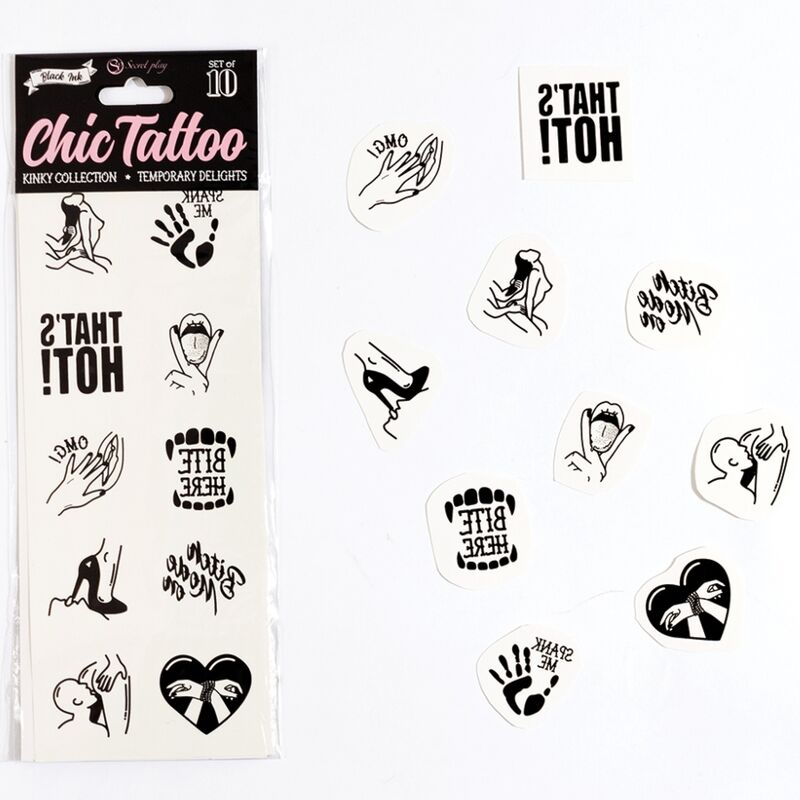 SECRET PLAY - SET DE 10 TATTOOS TEMPORALES KINKY COLLECTION - Kanerotika SL