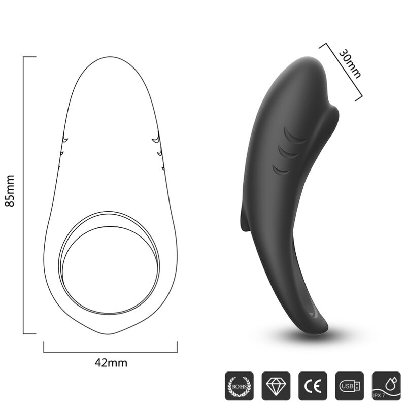 ARMONY - SHARK ANILLO VIBRADOR PAREJAS CONTROL REMOTO NEGRO - Kanerotika SL